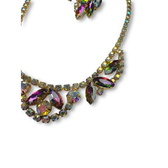 Vintage Delizza & Elster D&E Watermelon Heliotrope Crystal Necklace Earrings Set - Picture 3 of 11